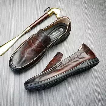 Боуэй повседневные кожаные туфли мужские из натуральной кожи весенние британские дышащие универсальные мягкие подошвы легкие деловые туфли 38 тёмно-рыжий