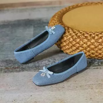 Женские балетки BowKnot с квадратным носком и стразами, дизайнерская обувь без застежек, повседневная обувь Zapatillas Mujer 2024 35