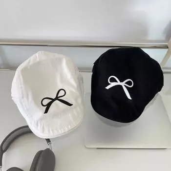 Bowknot Bow Berets Cap Street Style Women Artist Hat Cute Newsboy Cap Work чёрный