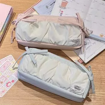 Bowknot Candy Colored Pencil Bag Dopamine Pencil Case Cute Stationery Storage Bag Boy/Girl синий
