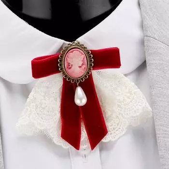 Bowknot Christmas Lady Women Party Ribbon Queen Pearl Elegant Lace Brooch Girls Brooch Cameo