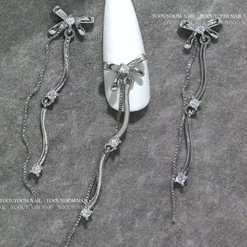 Bowknot Crystal Nail Rhinestones Silver Nail Art Decoration 3D Manicure Jewelry Women 17