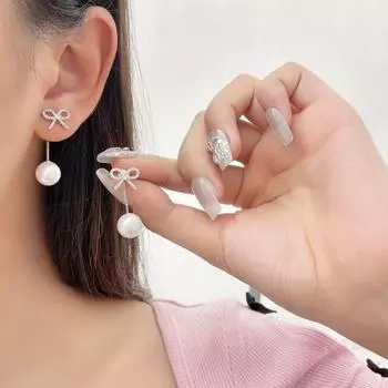Bowknot Diamond Butterfly Pearl Tassel Earrings: High-End Fashion Luxury.