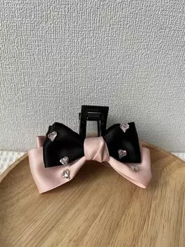 Bowknot Hair Claw Clips Fashion Pink & Black Temperament Square Hairpin Zircon Trendy Headdress Girls