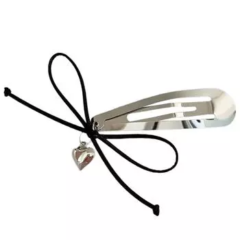 Bowknot Heart Pendant Hair Clip Metal Snap Barrette Colorful Hairpin for Women and Girls Fashionable Hair Accessory чёрный