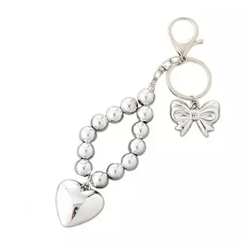 Bowknot Heart Pendant Keychain Beaded Phone Charm Fashionable Bows Phone Hangings Handmade Keyring Accessory for Bag 1