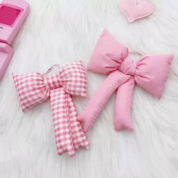 Bowknot Keychain Bag Pendant Soft Cotton Keyring Fashionable and Accessory for Backpack Handbag светло-розовый