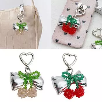 Брелок-бантик с подвеской в виде вишен, телефонный брелок с модными бантами-бабочками, брелок для ключей, аксессуар для сумки, рюкзака, дамской сумочки розовый