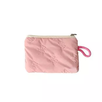 Bowknot Love Heart Bow Cosmetic Bag Wash Pouch Desktop Storage Bow Stationery Bag Large Capacity Ins Style Bow Coin Pouch