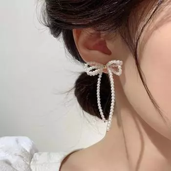 Bowknot Pearl Bow Earrings Jewelry Pearl Tassel Earrings Studs Balletcore Bow Earrings Gift Bow