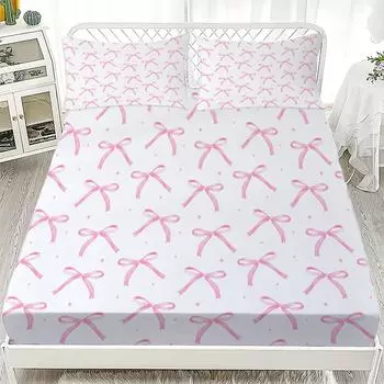 Bowknot Personalized Fitted Sheet Set Bowknot Personalized Bedding Set Comfortable Skin Friendly Cute Style 120x220cm 90x200cmx25