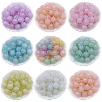 Круглые подвески-шармы в виде кролика-банта, флуоресцентные, акрил, креативные, разноцветные, 10 шт., плоские бусины в форме сердца, ручная работа, аксессуары для украшений своими руками Round Pendant разноцветный