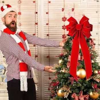 Bowknot Red Ribbon Christmas Tree Topper Decoration Red Big Bow Xmas Wedding Decor Home Front Door Pendant Decor Party ornament