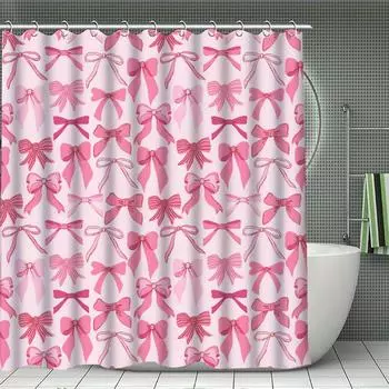 Bowknot Shower Curtain Waterproof Anti-Mold Bath Curtain with Hooks, Bathroom Tub Dry Wet Separation 180*180cm