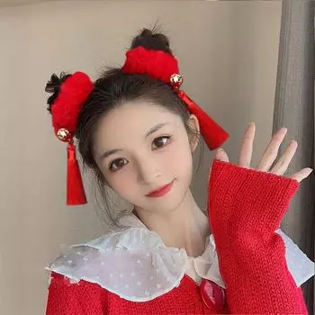 Bowknot Tassel Bells Plush Hair Rope Children s Headwear New Year Hair Accessories Duckbill Clip A