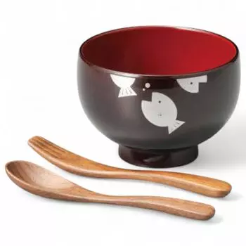 Bowl and Resin Synthetic and Made in Japan J-kitchens (Wood Lacquerware, Hand-Painted) Spoon/Fork (Wood Urethane) PID-527407
