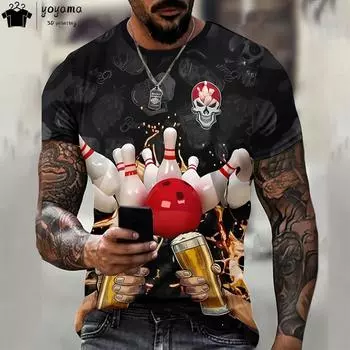 Bowling Graphic T Shirts Fashion 3d Print Summer Sports Unisex s Clothing Casual T Shirt Unisex Oversized T-shirt Short Sleeve Tee Top 3XL