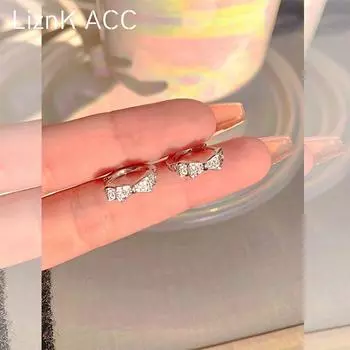 Bows Ear Clip Women s Accessible Luxury Super Fairy Girl Japan and South Korea Internet Hot Same Zircon Earrings Fall and Winter New Earrings Tide Silver