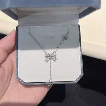 Bows Necklace for Women 2025 New Arrival Accessible Luxury Niche Design Stainless Steel Clavicle Chain Girlfriends Gift Ornament Bows Necklace (Stainless Steel Platinum Plated)