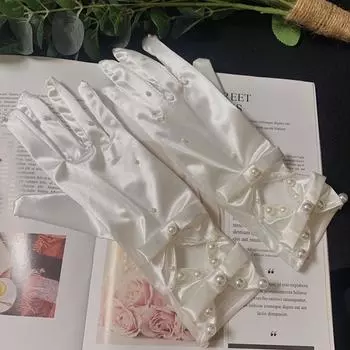 Bows Satin Bridal Photo Studio Photography Wedding Gloves Milky White All yards