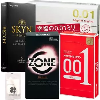 box 4 carefully selected condoms Okamoto Zero One 001 Sagami Original 001 JEX ZONE Fuji Latex Skin SKYN Original cotton set included [4 set]