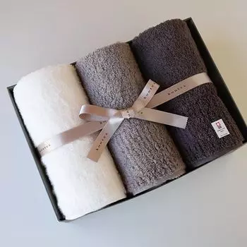 BOX Contex Premium Face Towel Set of 3 Gift Set Подарочный набор полотенец Imabari из хлопка, впитывающего быстросохнущего древесного угля [подарок включен] 100% (Слоновая кость, Серый, Серый)