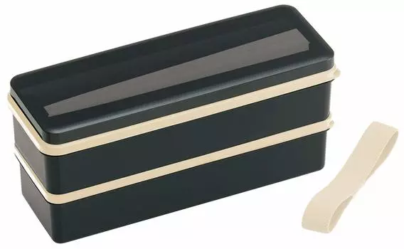 Бокс для бенто Skater Bento Box 2 яруса с силиконовой внутренней крышкой 900 мл, большой емкости, ретро, французский, черный, сделано в Японии SSLW9B