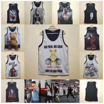 Бокс Кикбоксинг Муайтай Унисекс Мужчины Женщины Майка Сетчатая футболка с рыбной сеткой без рукавов с принтом Фитнес Силовые тренировки Беговые тренировки M