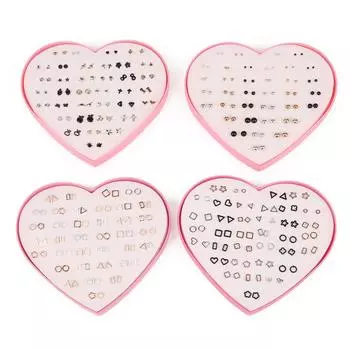 Бокс-сет из 36 пар серег в форме сердца с несколькими неповторяющимися стилями 1 Box