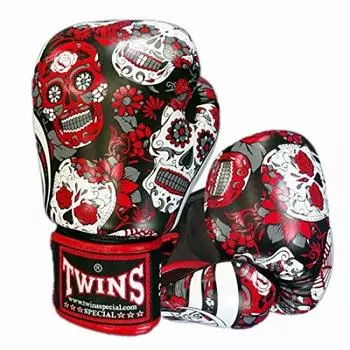 Боксерские перчатки Twins из натуральной кожи Sugar Skull 16 унций красные/черные