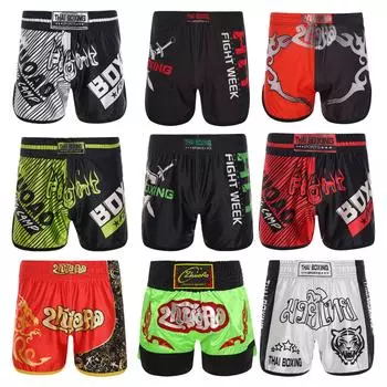 Боксерские шорты для соревнований для мальчиков, боевые боксерские плавки для бокса, кикбоксинга 9-10 Years красный/чёрный