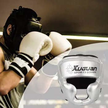 Боксерский шлем, защитный чехол для лица, регулируемый дышащий шлем, утолщенный лоб и защита ушей M серебряный