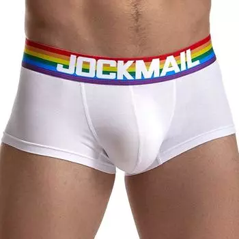 Боксеры JOCKMAIL Мужское нижнее белье из смеси хлопка и модала Мягкие дышащие шорты радужных цветов в полоску с поясом Быстросохнущие спортивные плавки M белый