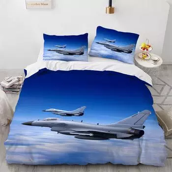 Boy Airplane Fighter Duvet Cover Sky Pattern Polyester Bedding Set for Kid Youth Men Gray Aircraft Print Quilt Cover King Size 70x133cm 2pcs