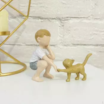 Мальчик и кошка статуэтка орнамент ремесла подарок художественная коллекция статуэтка домашний декор для рабочего стола в помещении