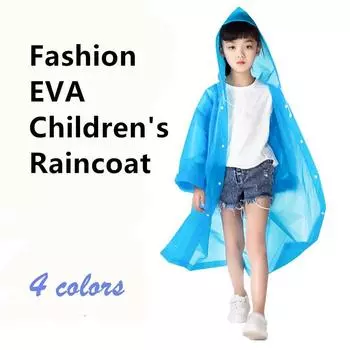 Boy Girl Children Waterproof EVA Transparent Raincoat Kids Hat Clear Rain Coat Outdoor Rainwear 4 Colors белый