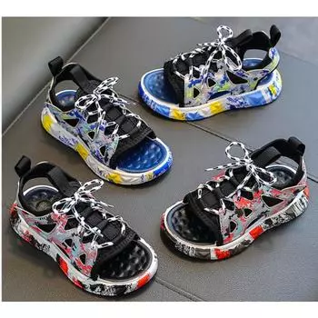 Boy Sandals 2024 Summer New Soft Sole Sports Sandals Non Slip Casual Sandals Boy Beach Shoes Kids Shoes Sandals for Boy Sandalia 24-insole15.5CM зелёный