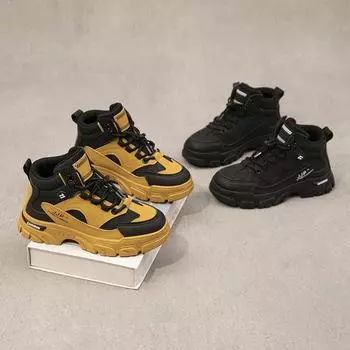 Boy Tennis Sneakers Girl Ankle Boots Child High Sport Shoes Students Kids Teenager Outdoor Hiking Shoes Plus Size EU:32 чёрный