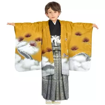 Boys 5 Years Old Kimono Hakama Set [KYOETSU] Shichi-Go-San (Takaryu-Kincha (Hakama Indigo))