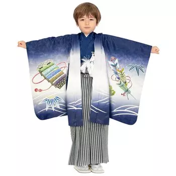 Boys 5 Years Old Kimono Hakama Set Ewa Black [KYOETSU] Shichi-Go-San (8-Navy-Kabuto (Hakama Stripes))