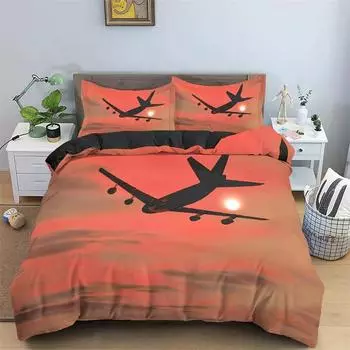 Boys Airplane Duvet Cover Set Children Teens Aviation Aircraft Runway Bedding Set 3D Airplane Cover Room Decortion for Adults 135x200cm 2pcs