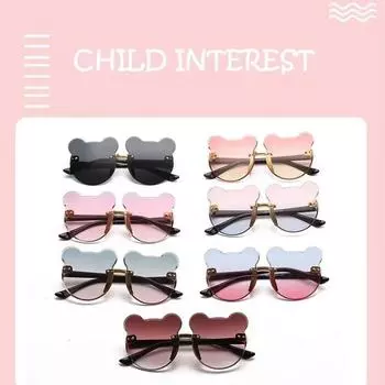 Boys and girls fashion glasses Children s sunglasses Cute baby anti-ultraviolet bear ears cartoon shape rimless frame glasses
