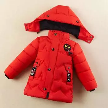 Boys Autumn and Winter Warm Handsome Outerwear Padded Medium Length Thickened Warm Coat 160