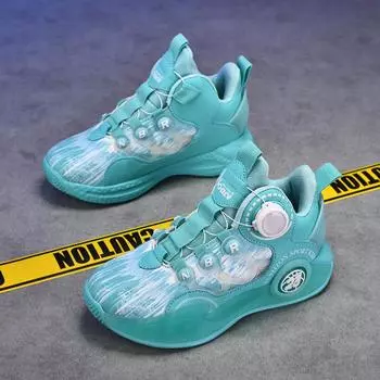 Boys basketball shoes children s rotating buckle shoes new summer and autumn breathable leather surface running primary school students casual sports 30 чёрный