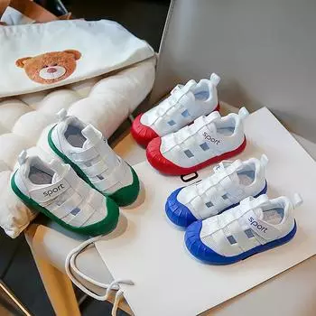 Boys Breathable Mesh Shoes Kids Summer Sandals 2024 New Girls Versatile Fashion Sports Flat Shoes for Students Wear-resistant 22 синий