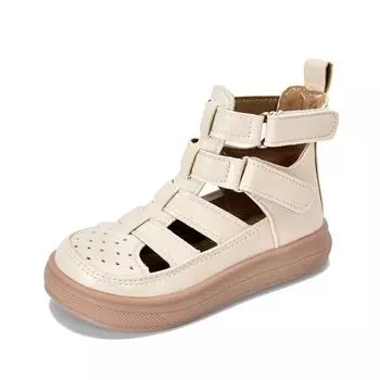 Дышащие летние ботинки для мальчиков, детские 2023 г., однотонные сандалии для девочек с вырезами, нескользящие, классические детские туфли в британском стиле 26 чёрный