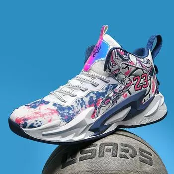 Boys children s high-top basketball shoes, combat boots, boys and girls, junior high school students, concrete ground actual combat sports shoes 35