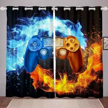 Boys Cool Gamer Window Curtains for Teens Bedroom Living Room Decor Playing Video Game Print Window Treatments Home Decor 2Pcs W50xH130(CM)x2pcs&HOOK
