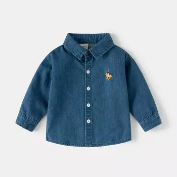 Boys denim shirt 2025 autumn new spring and autumn baby long-sleeved shirt Korean version of children s top 90cm джинсовый синий
