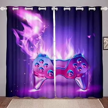 Boys Gamepad Printing Woven Curtains Bedroom Blackout Curtains Two Separate Curtains on The Left and Right 132cmx160cm